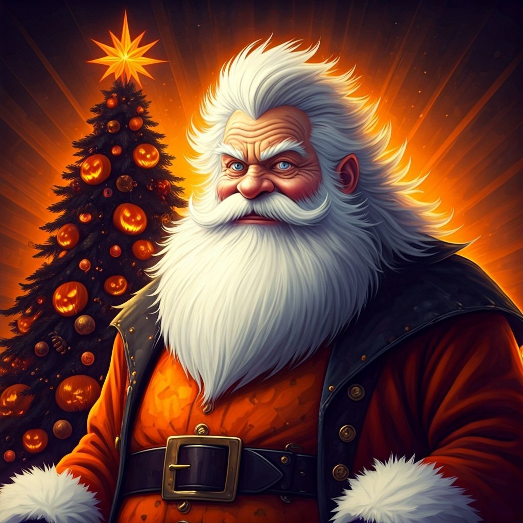 Gothic Halloween Santa in Watercolor Anime Style