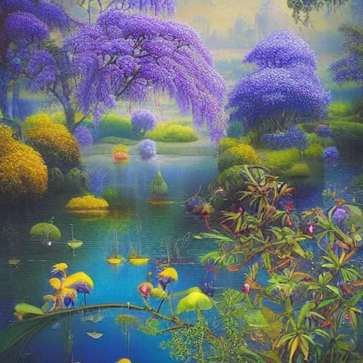 Colorful Parrot with Jacaranda Tree, Surreal Art