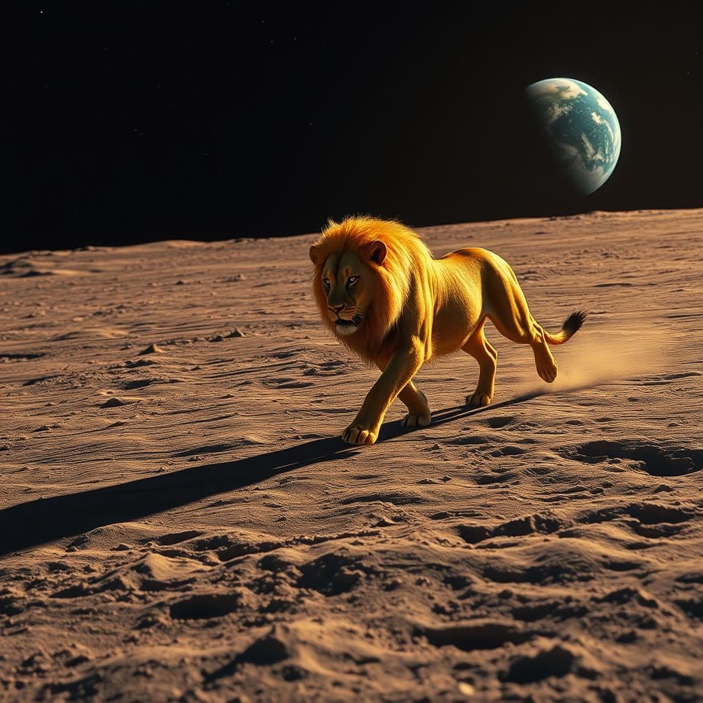 Lion's Lunar Run in Futuristic Style