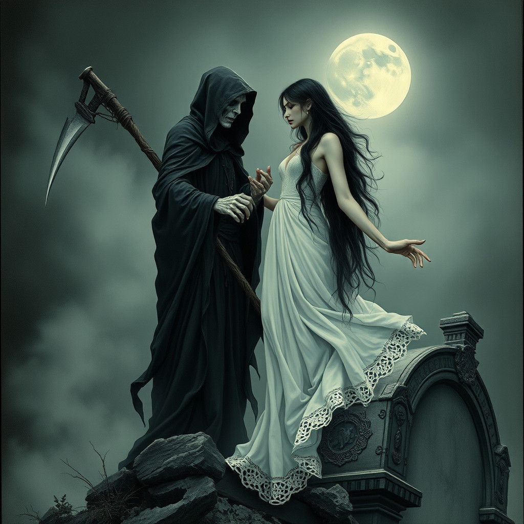 Grim Reaper and Lover in Ethereal Dark Fantasy