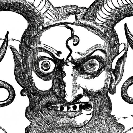 Distorted Demon Face in Medieval Black and White Style