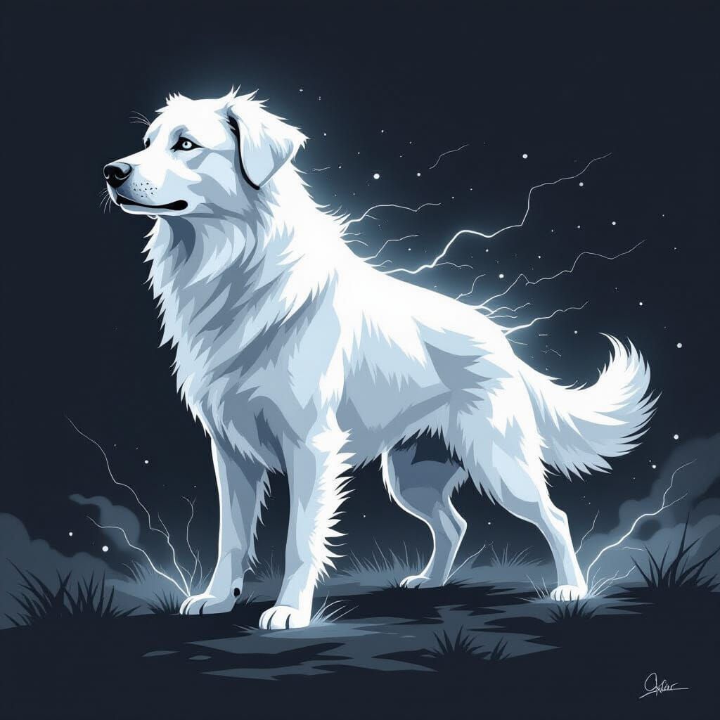 Dog Made of Light in Striking Black and White