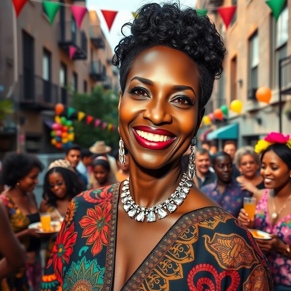 Elegant Woman at Community Block Party: Eclectic Art