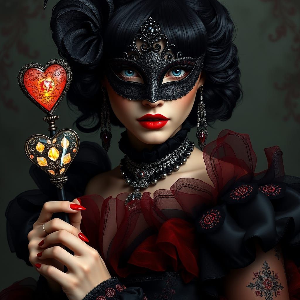 Elegant Masquerade Queen with Heart Wand