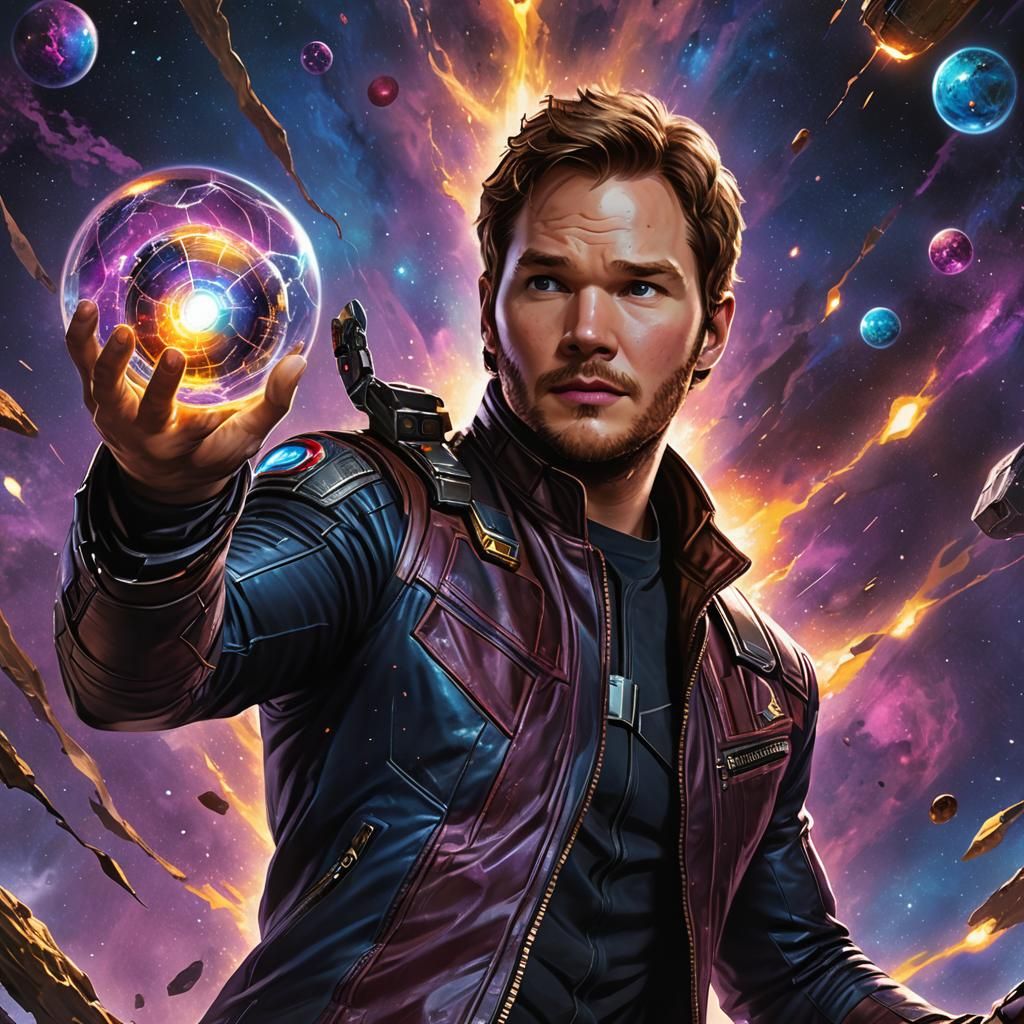 Star-Lord Holding the Power Stone in Sci-Fi Art
