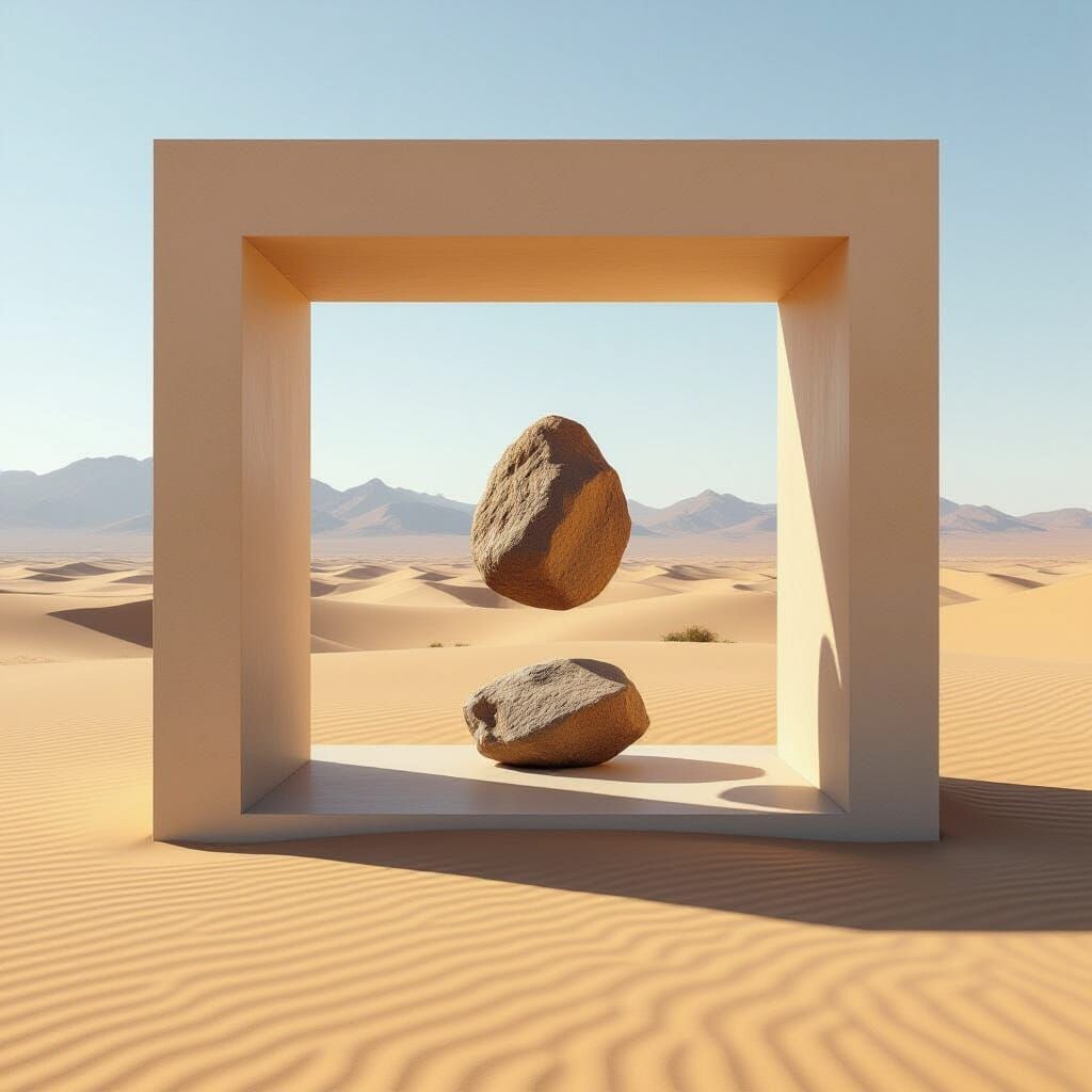 Floating Rocks in Desert: Sugimoto-Inspired Photography