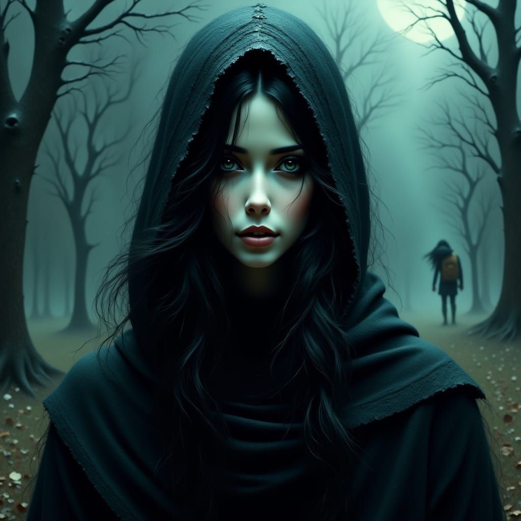 Gothic Grim Reaper in Foggy Graveyard, Digital Art