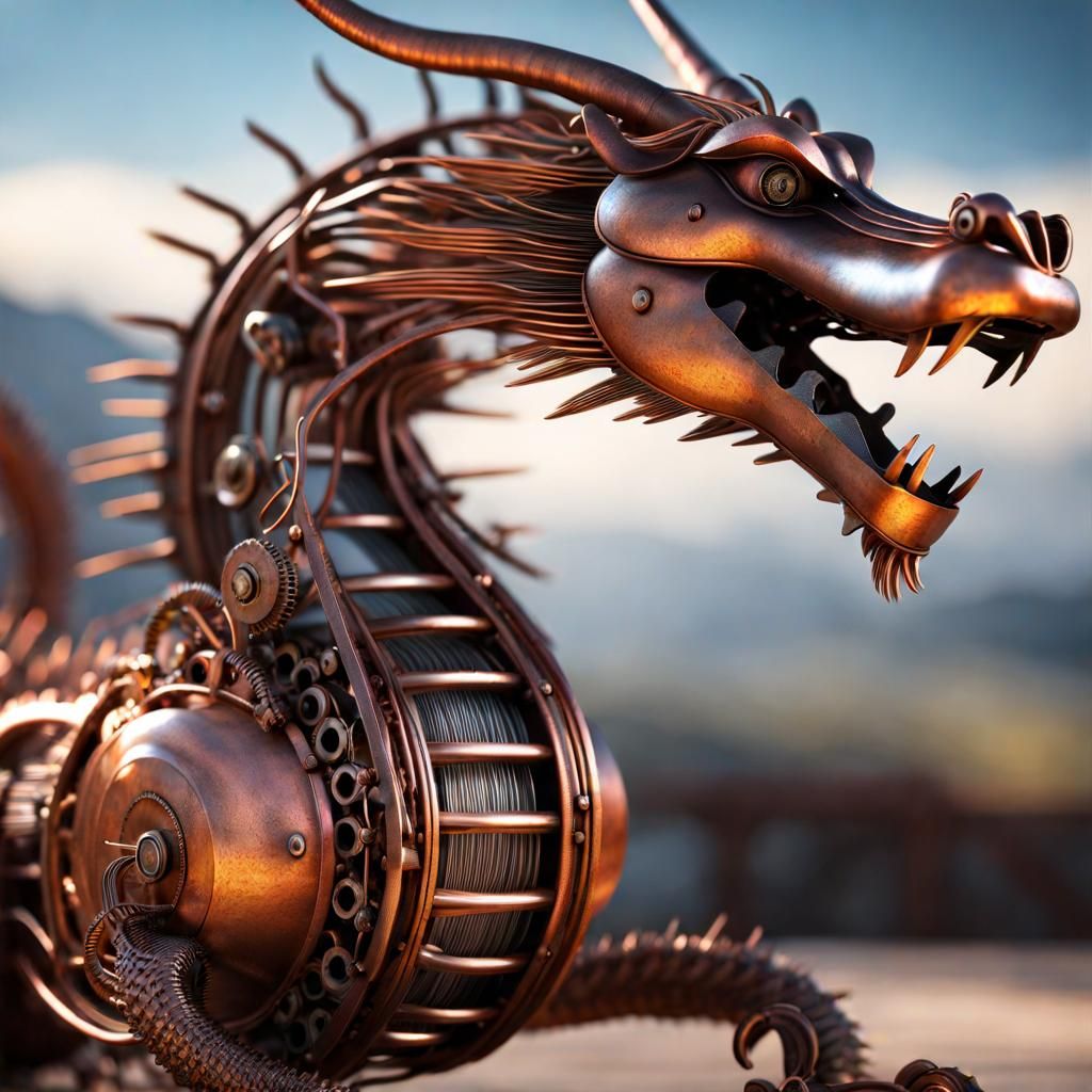 Metal Dragon Sculpture in Octane Render