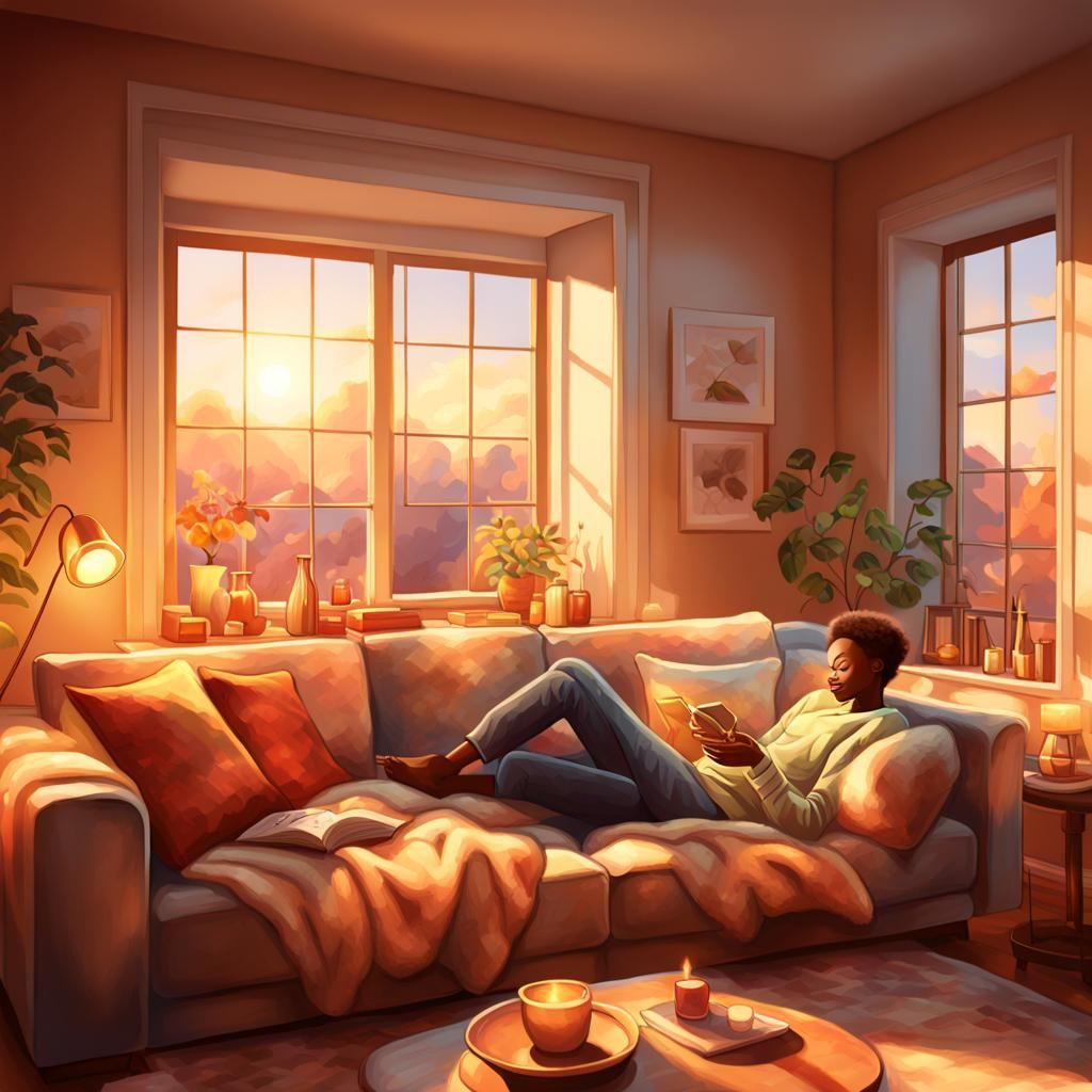 Inviting Living Room with Golden Hour Glow