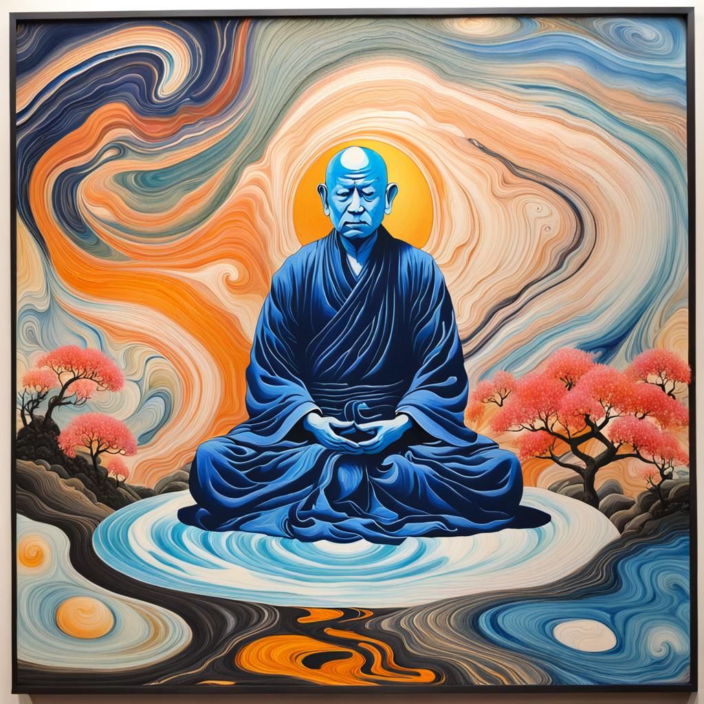 Abstract Marbling Portrait: Zen Meditation Dreamscape