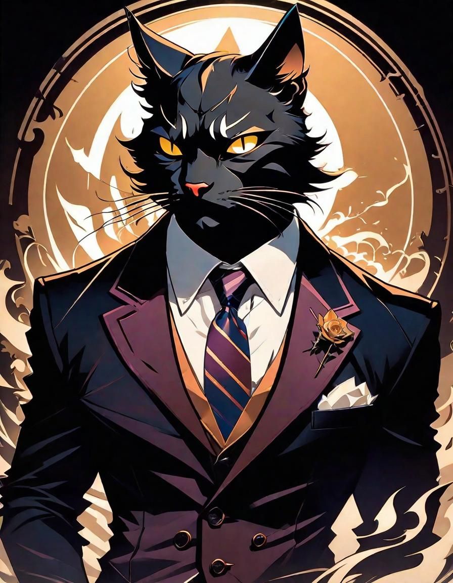 Elegant Anthropomorphic Cat in Suit: Ink Drawing Style