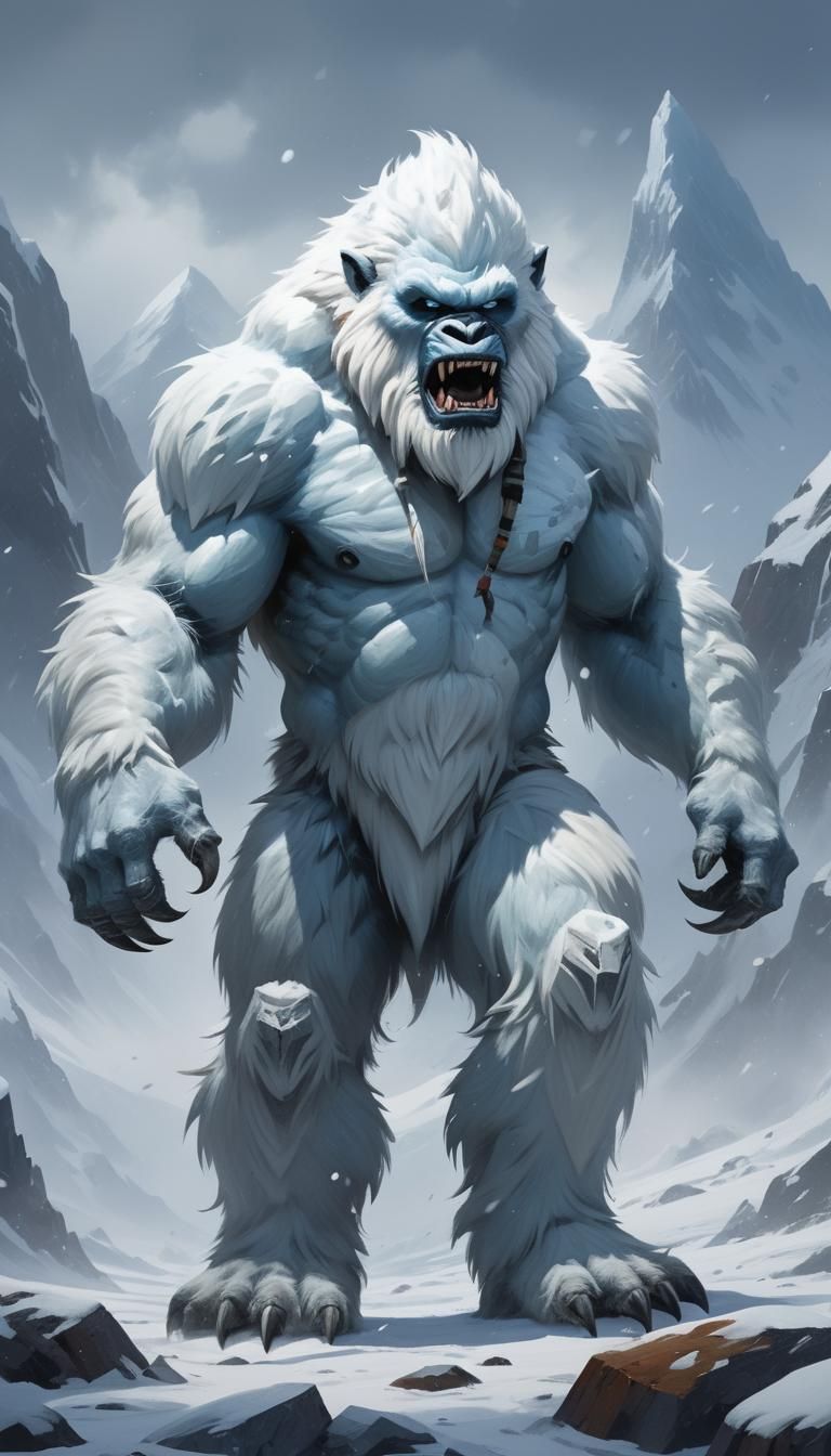 Fierce Yeti in Snowy Arctic Landscape