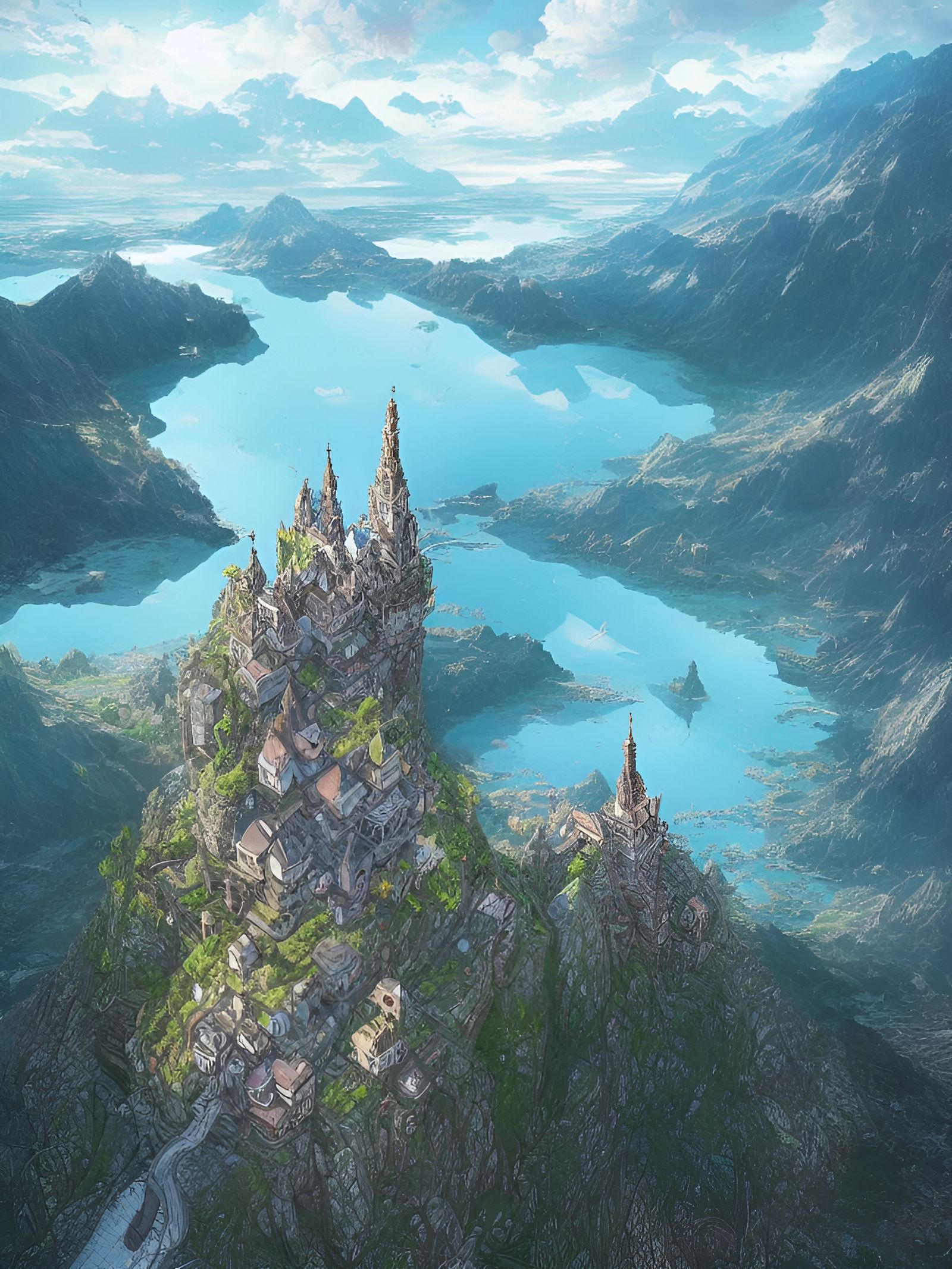 Epic Mountain Church Illustration in Vibrant Colors