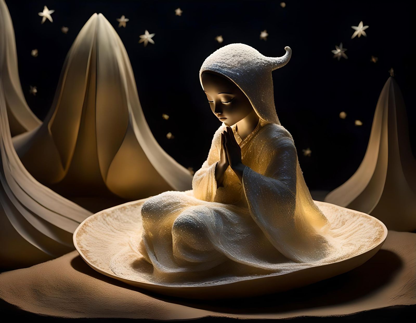 Earth Mothership Soaring in Luminous Night Sky