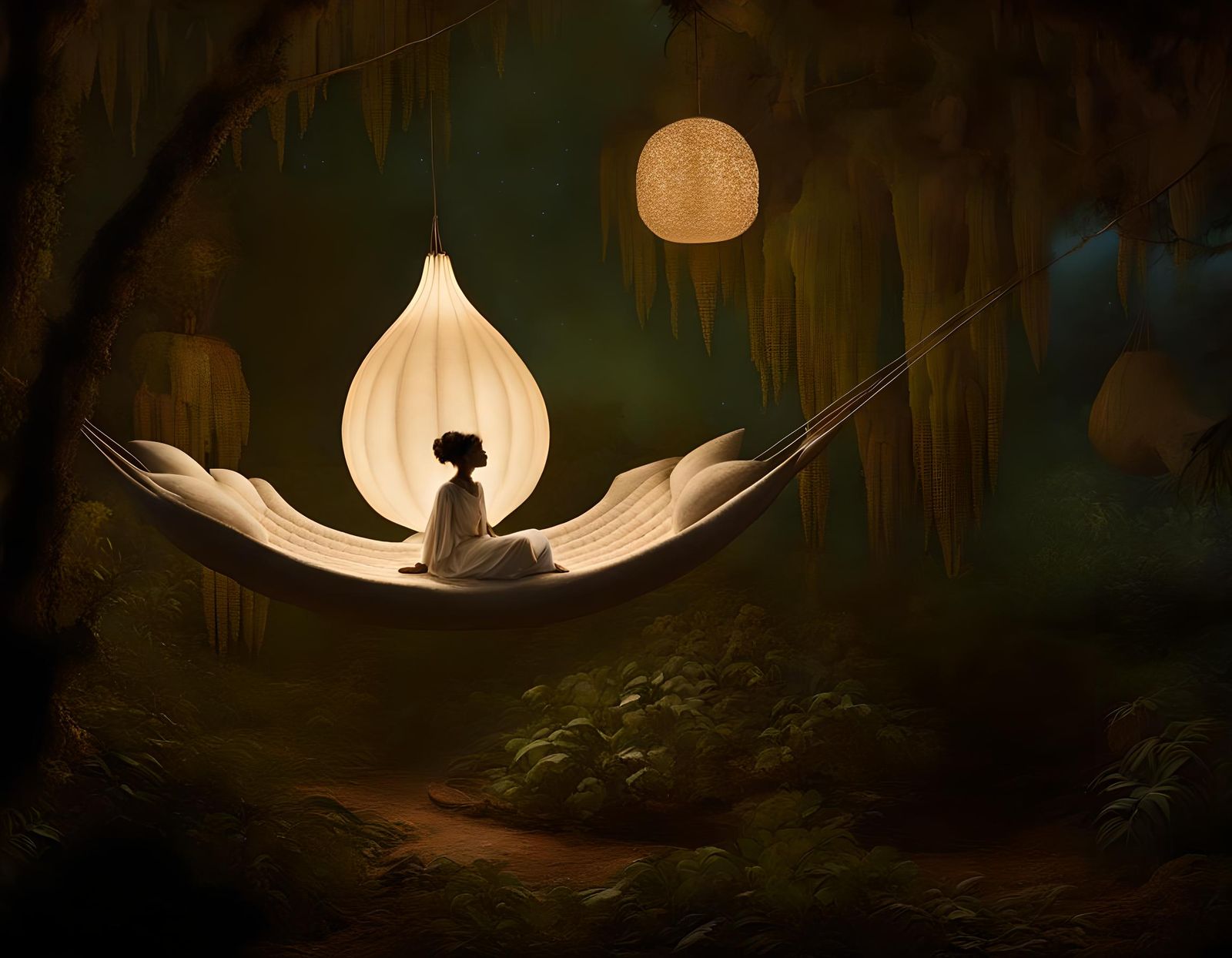 Sculptural Mothership Soaring Through Luminous Night Sky