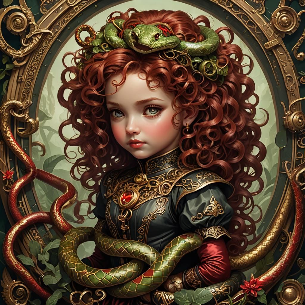 Steampunk Baby Medusa Portrait in Hyperreal Digital Art
