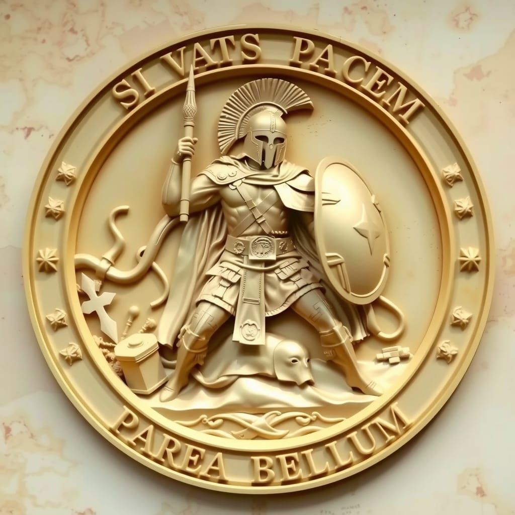 Spartan Warrior in Round Relief Carving