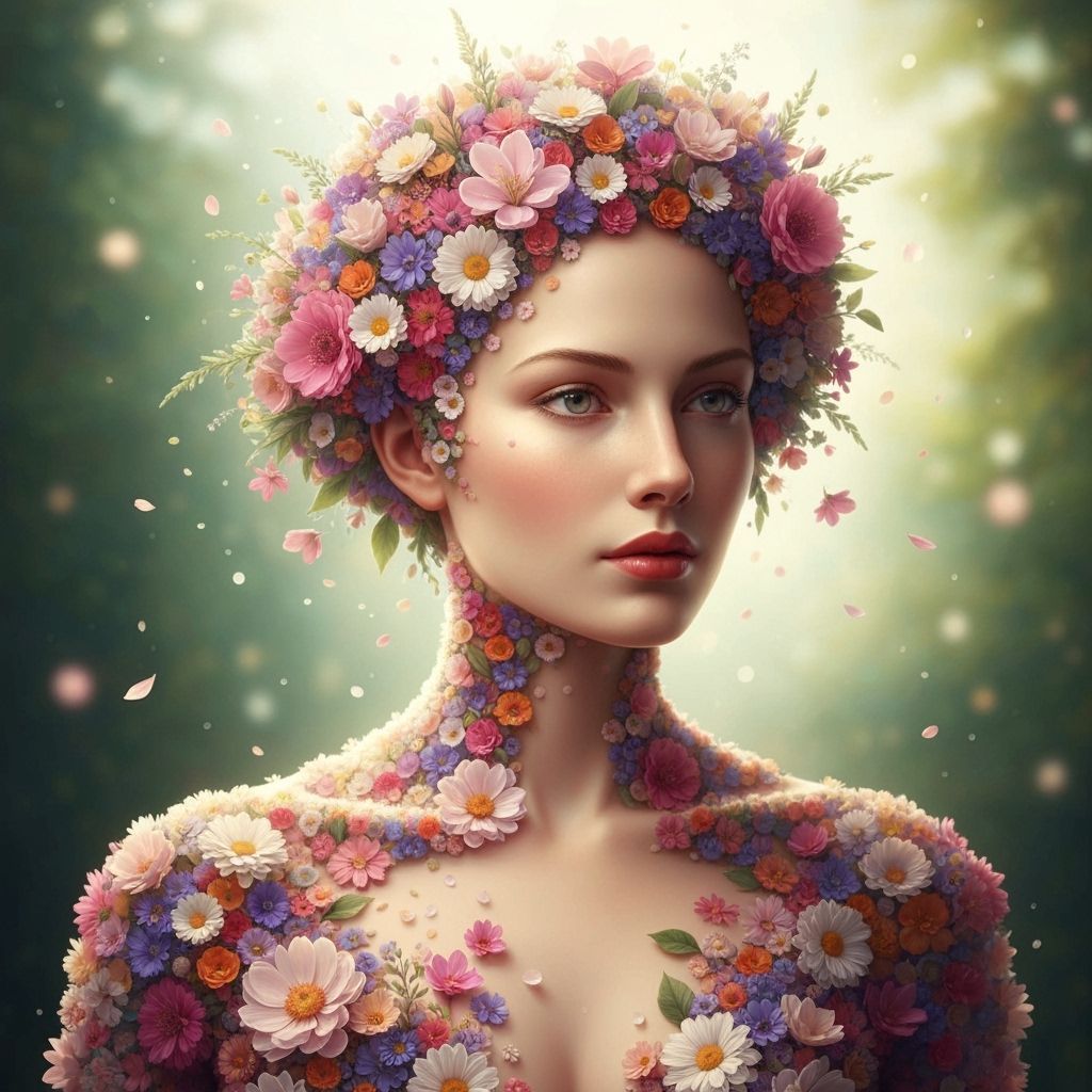 Floral Woman Portrait in Hyperrealistic Style
