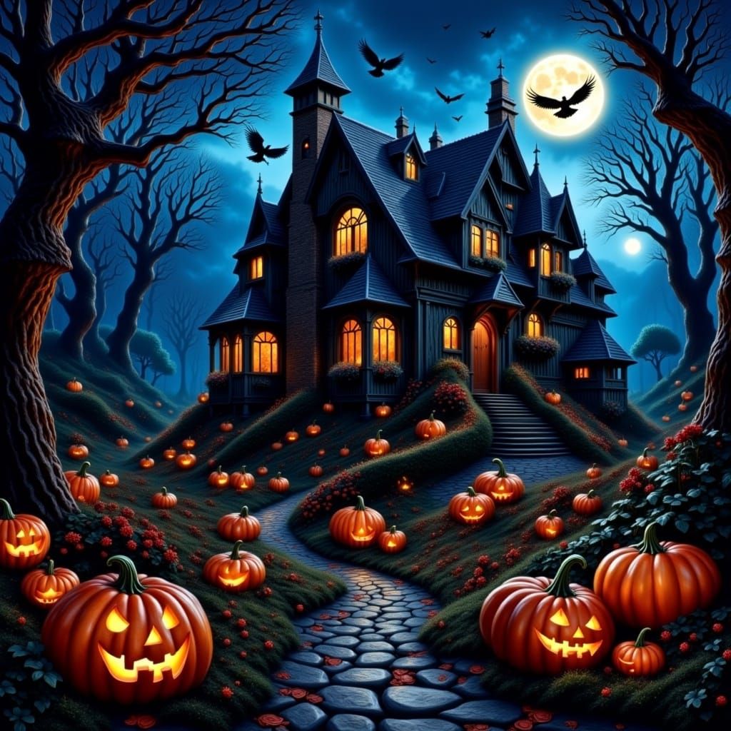 Haunted House in Cotswolds Under Full Moon