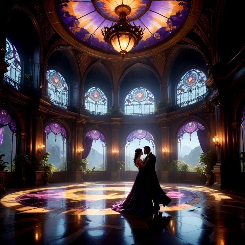 Ethereal Waltzing Couples in Grand Ballroom