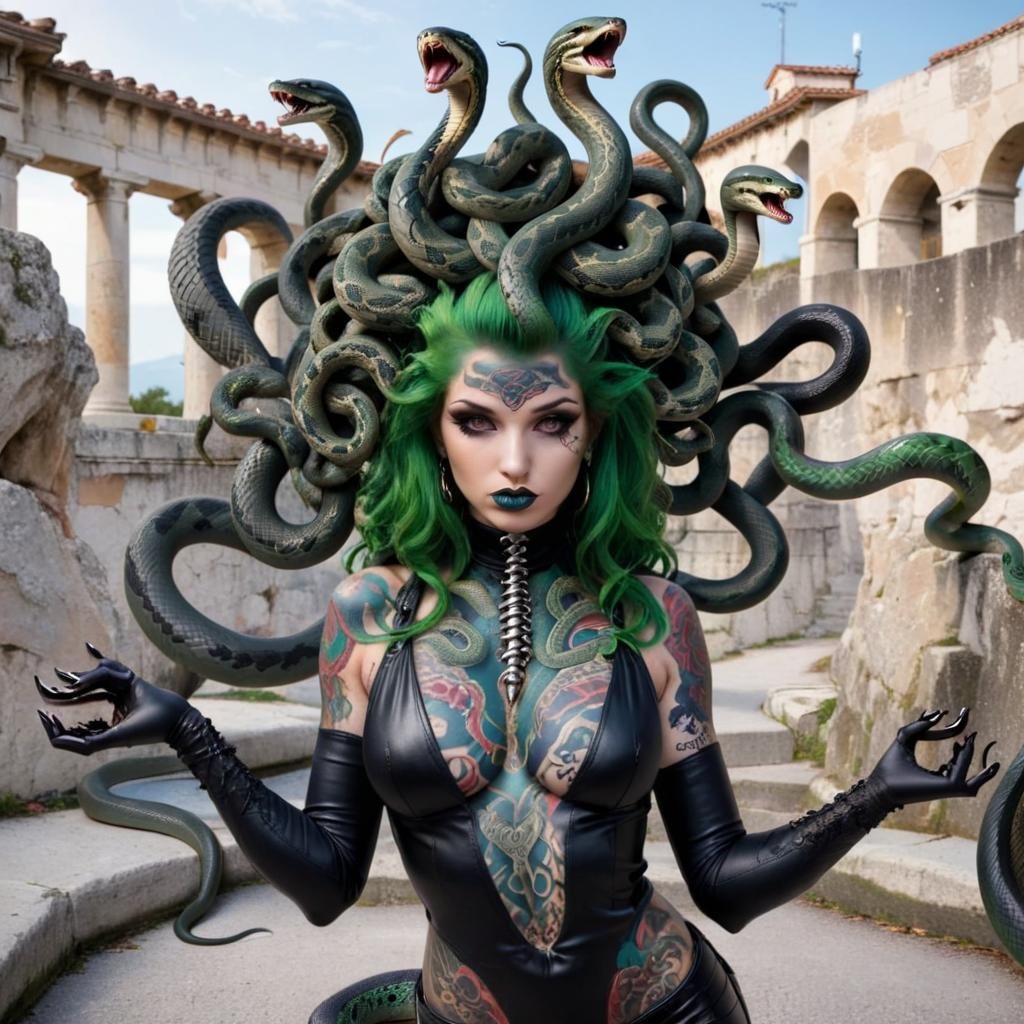Medusa with Snakes, Piercings and Tattoos