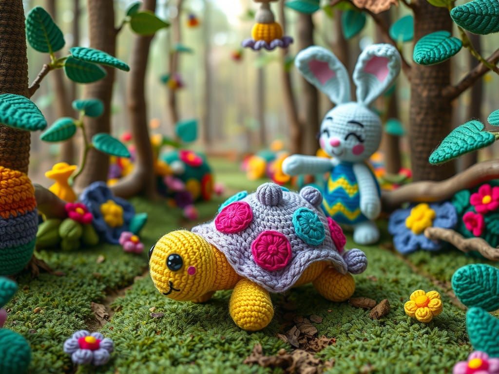 Whimsical Crochet Forest Scene with Amigurumi Friends