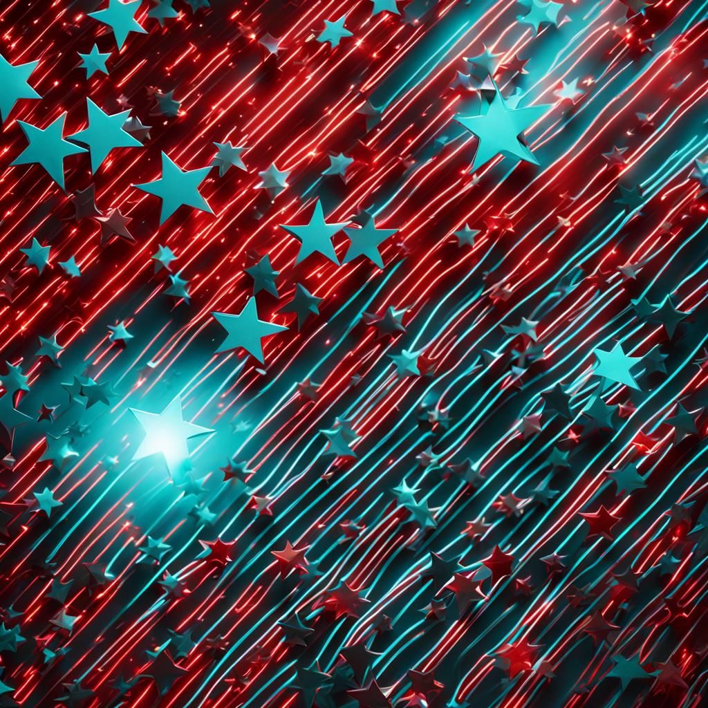 Stars in Light Cyan and Red with Neon-Pop Lights