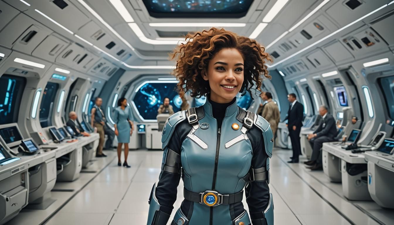 Beautiful Woman as Futuristic Spaceship Captain