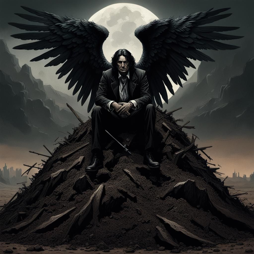 Gothic Man with Angel Wings in Dark Art Style