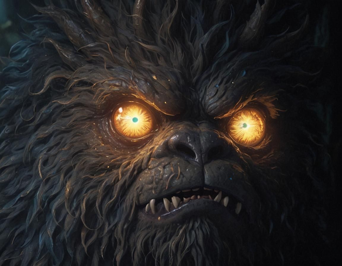 Adorable Furry Monster with Bioluminescent Eyes