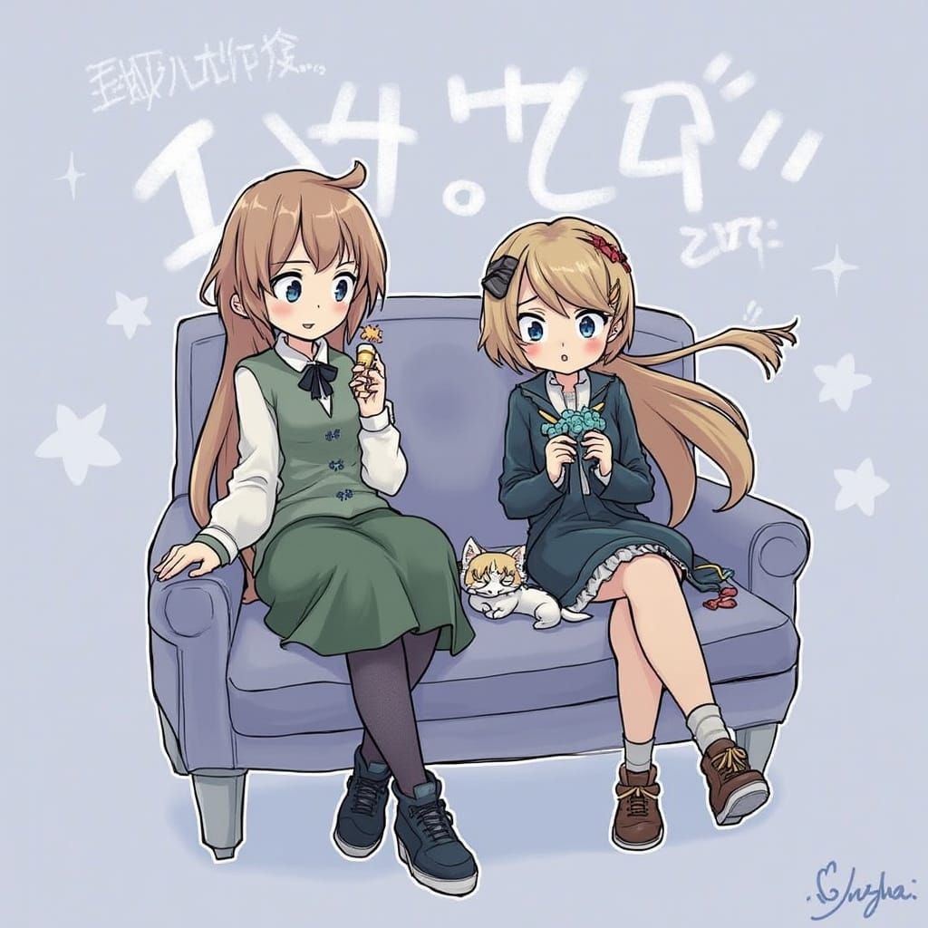 Woman and Children Floating in Foggy Sky as Matte Painting