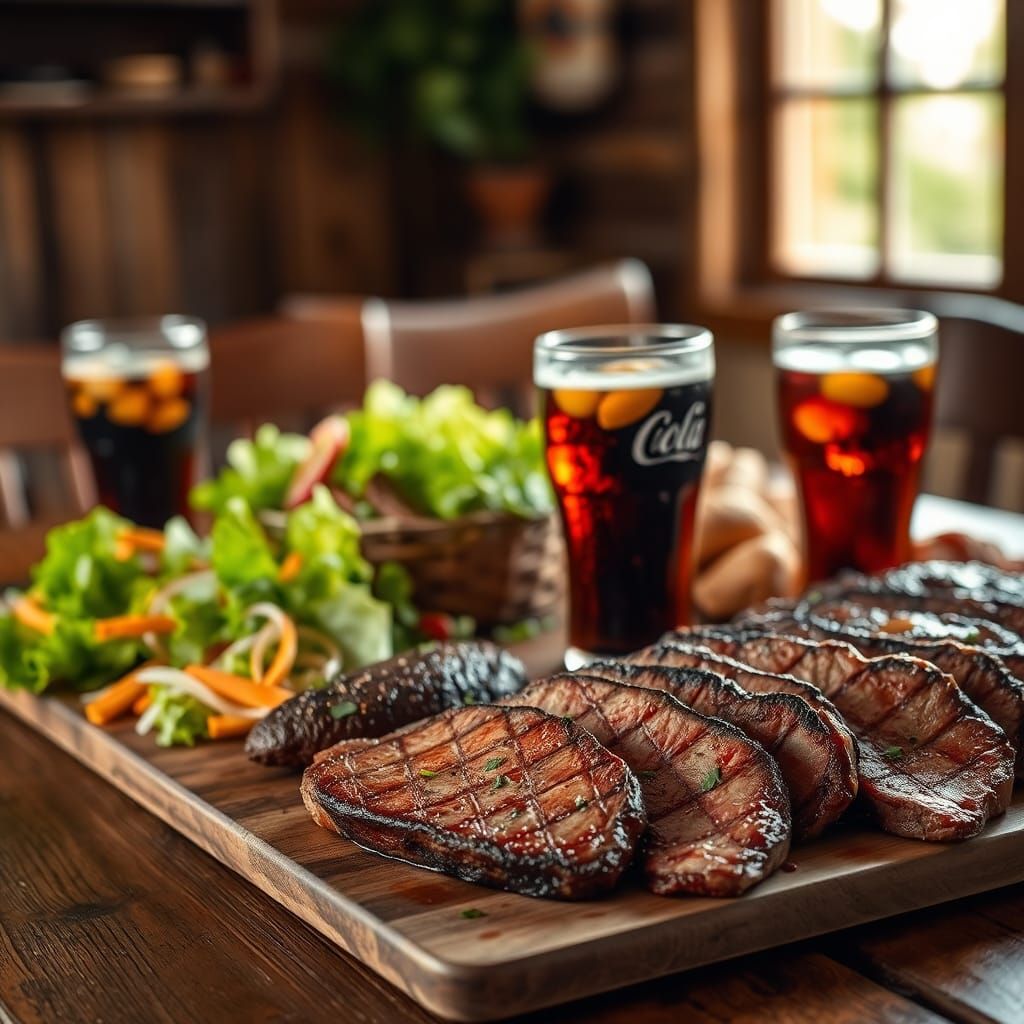 Appetizing Steaks and Salads in Natural Light
