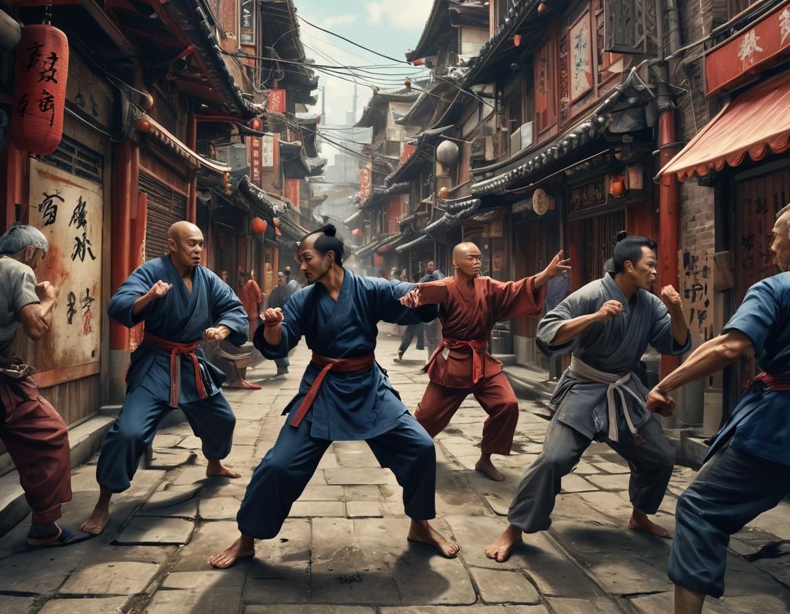 Kung Fu Fighters Clash in Chinatown: Concept Art