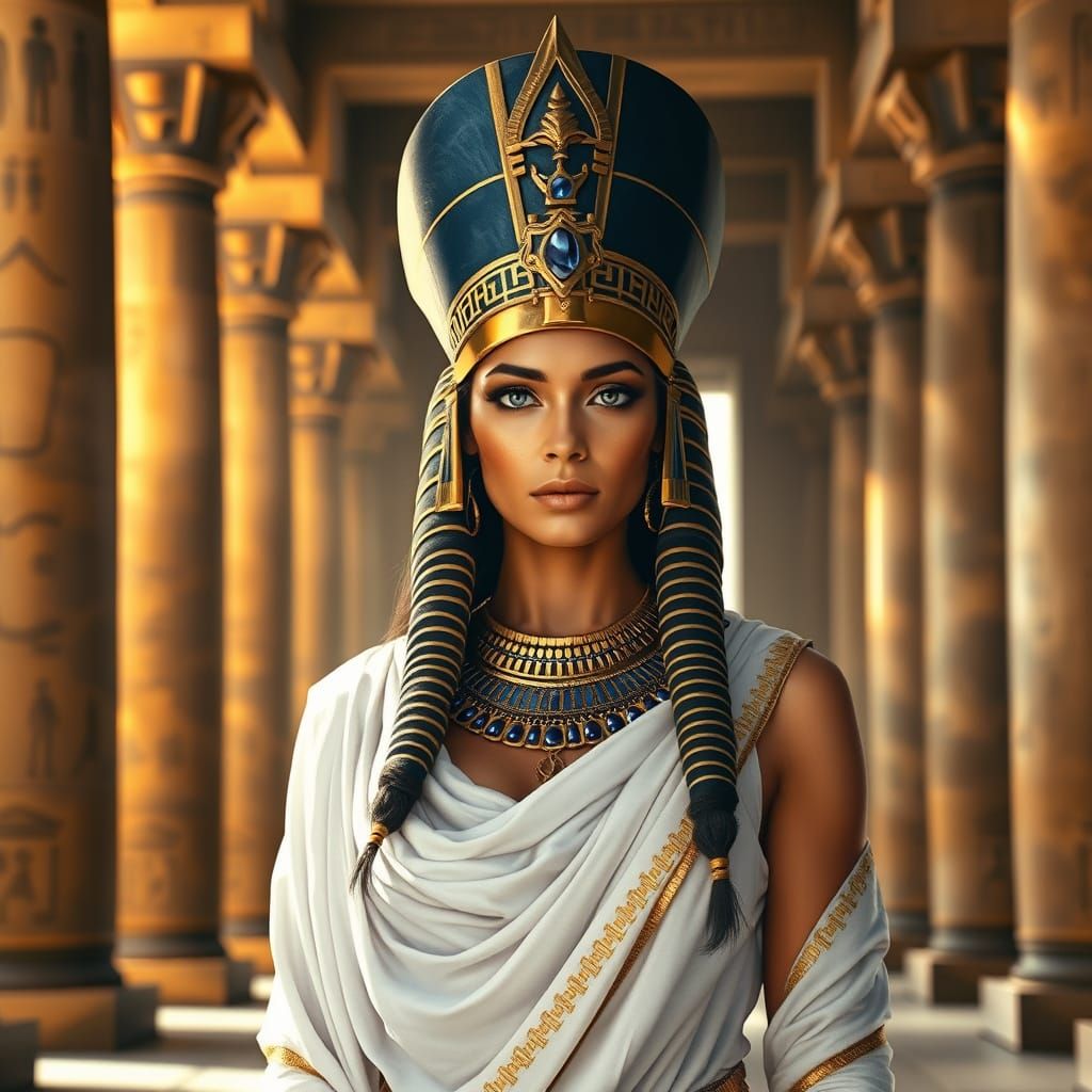 Egyptian High Priestess in Photorealistic Temple Setting
