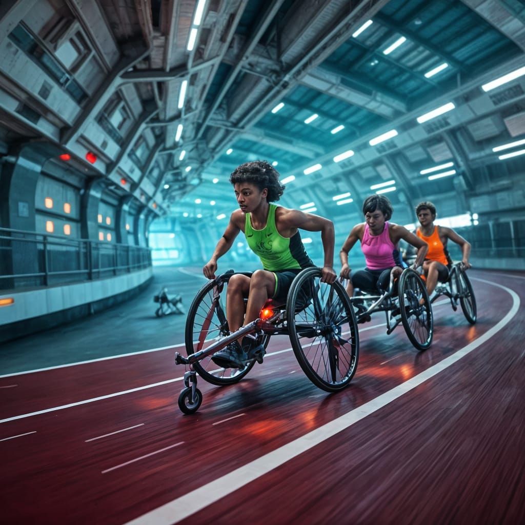 Para Athletes Race on Space Station Track in Cyberpunk Style