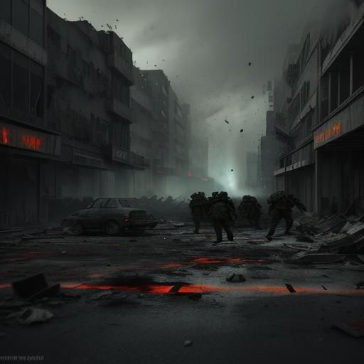 Intense War Scene in a Post-Apocalyptic City