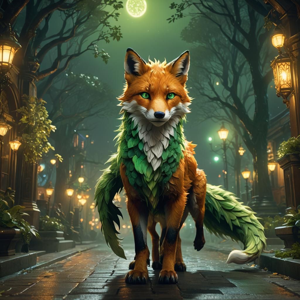 Fox Dragon in Lavish Golden and Neon Lighting