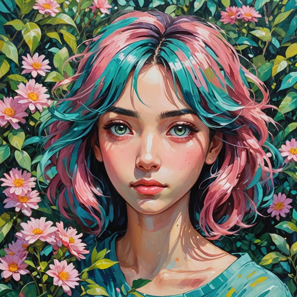Anime Manga Girl Portrait in Neo-Impressionism Style