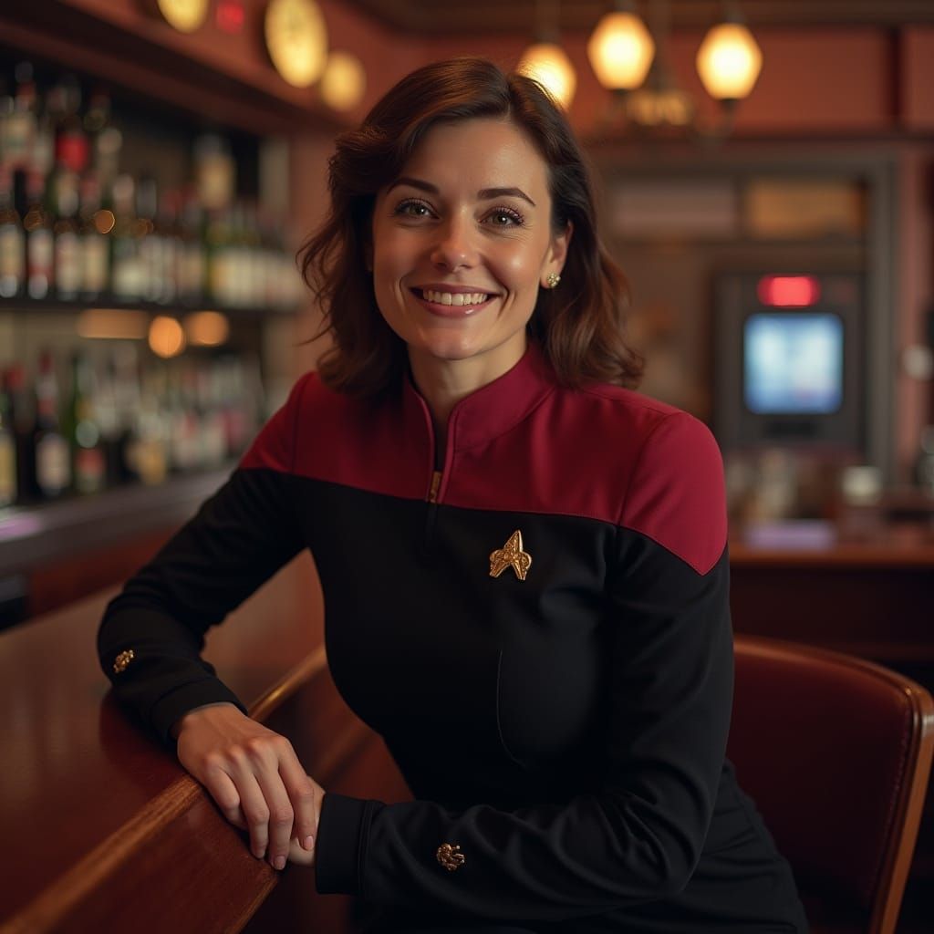 Female Star Fleet Officer Enjoying a Drink at a Bar