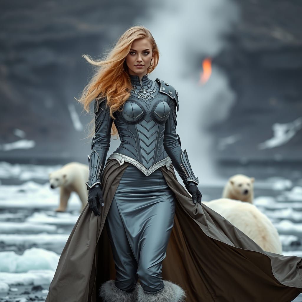 Hyperrealistic Woman in Lava-Scarred Icelandic Landscape