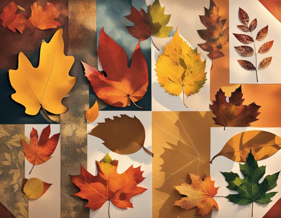 Autumn Paper Collage Art with Light Shadows