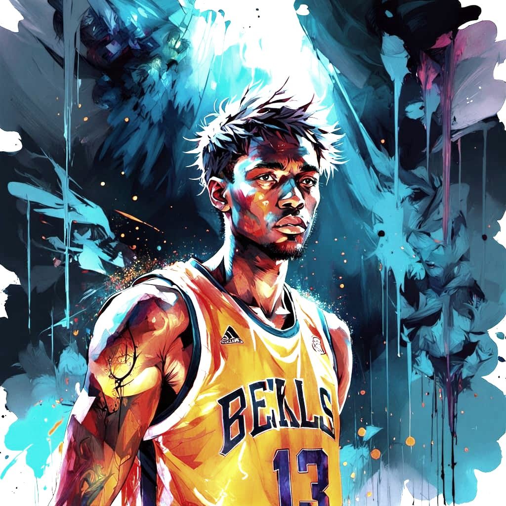 Basketball Player in Overcrowded Hall: Impressionist Anime A...