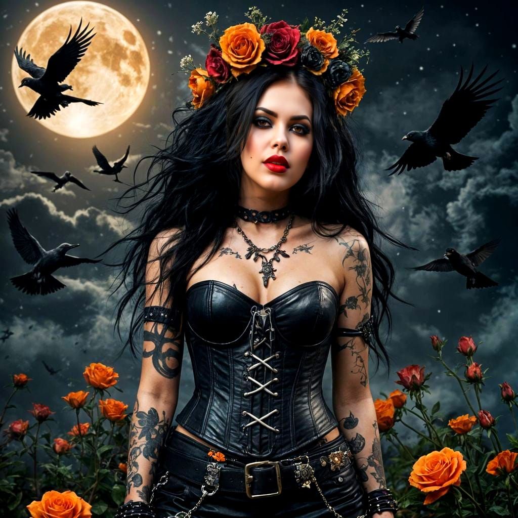 Gothic Rock Woman in a Mystical, Edgy Landscape