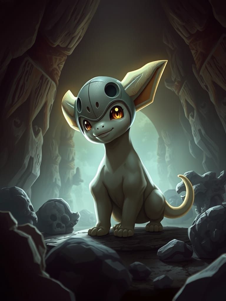 Cubone with Skull Helmet in Dark Fantasy Style