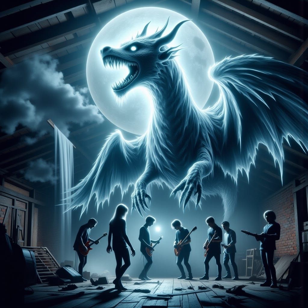 Dragon Rock Band Performing Under Moonlight