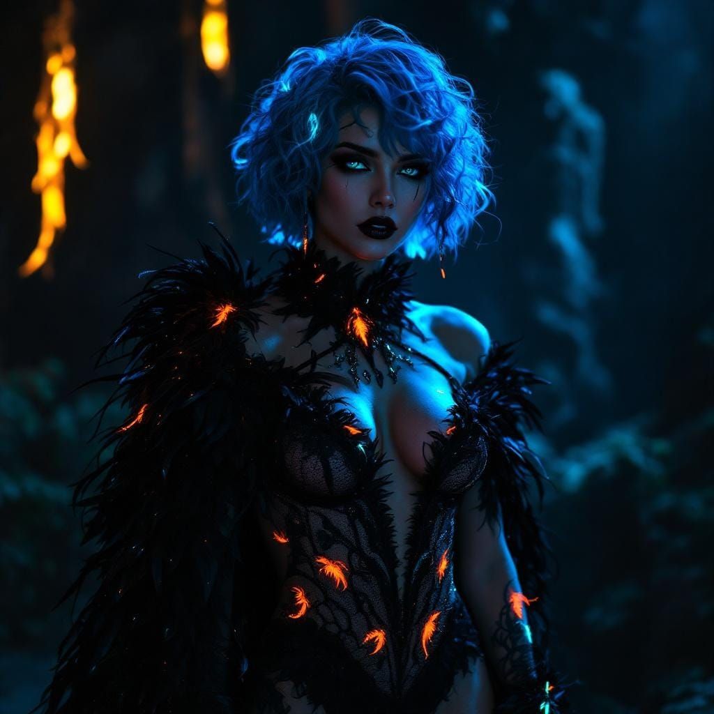 Gothic Robin Queen with Bioluminescent Tattoos