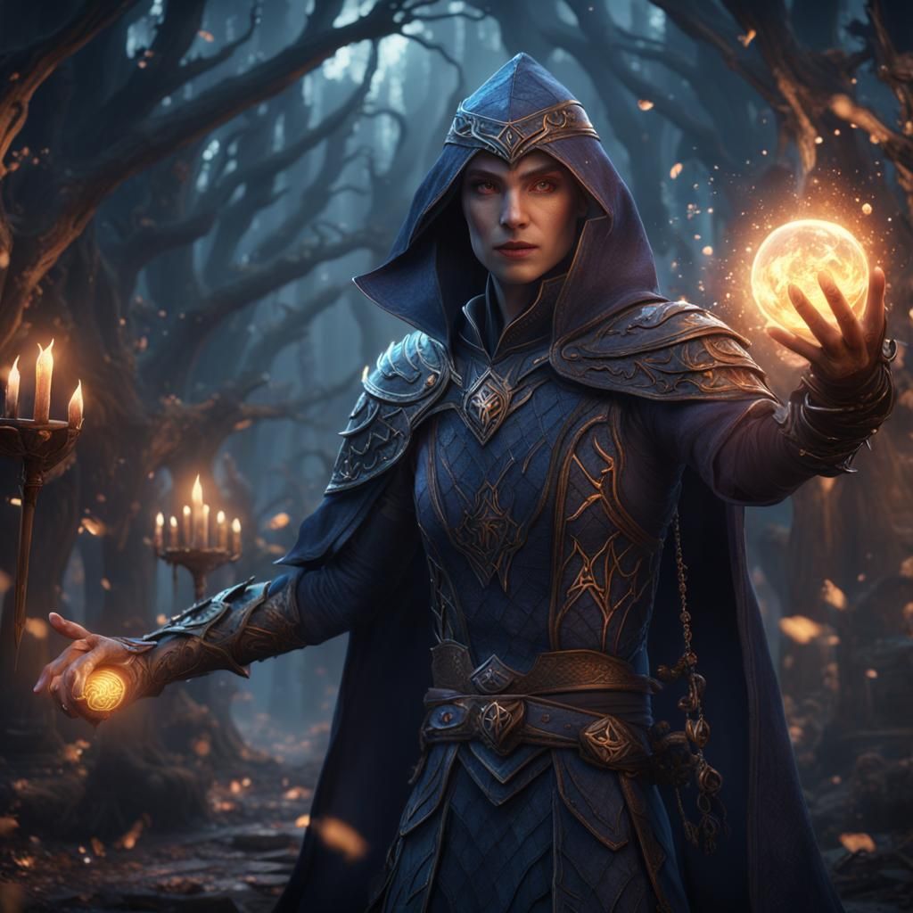 Elven Mage Wielding Dark Magic
