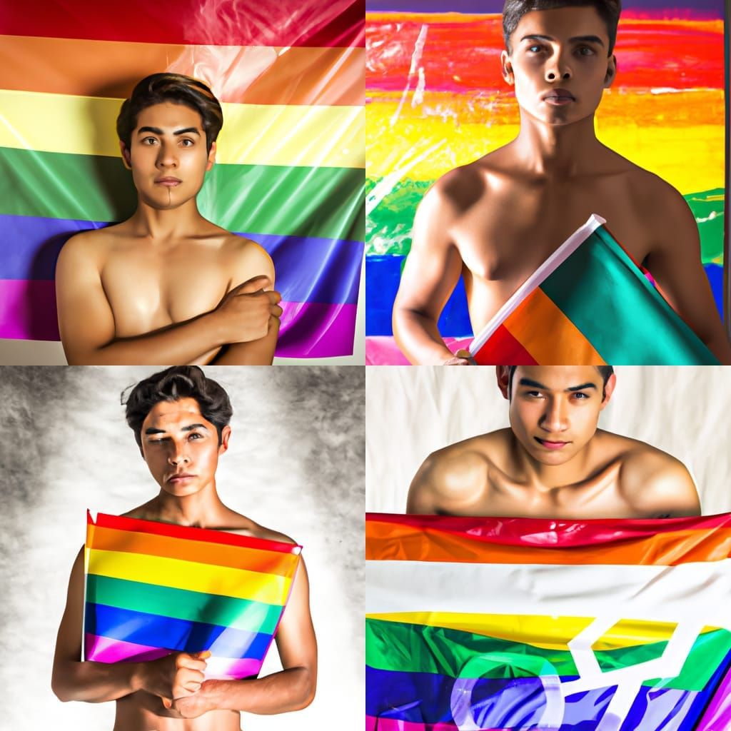 Pride Portrait: Muscular Man with Rainbow Flag