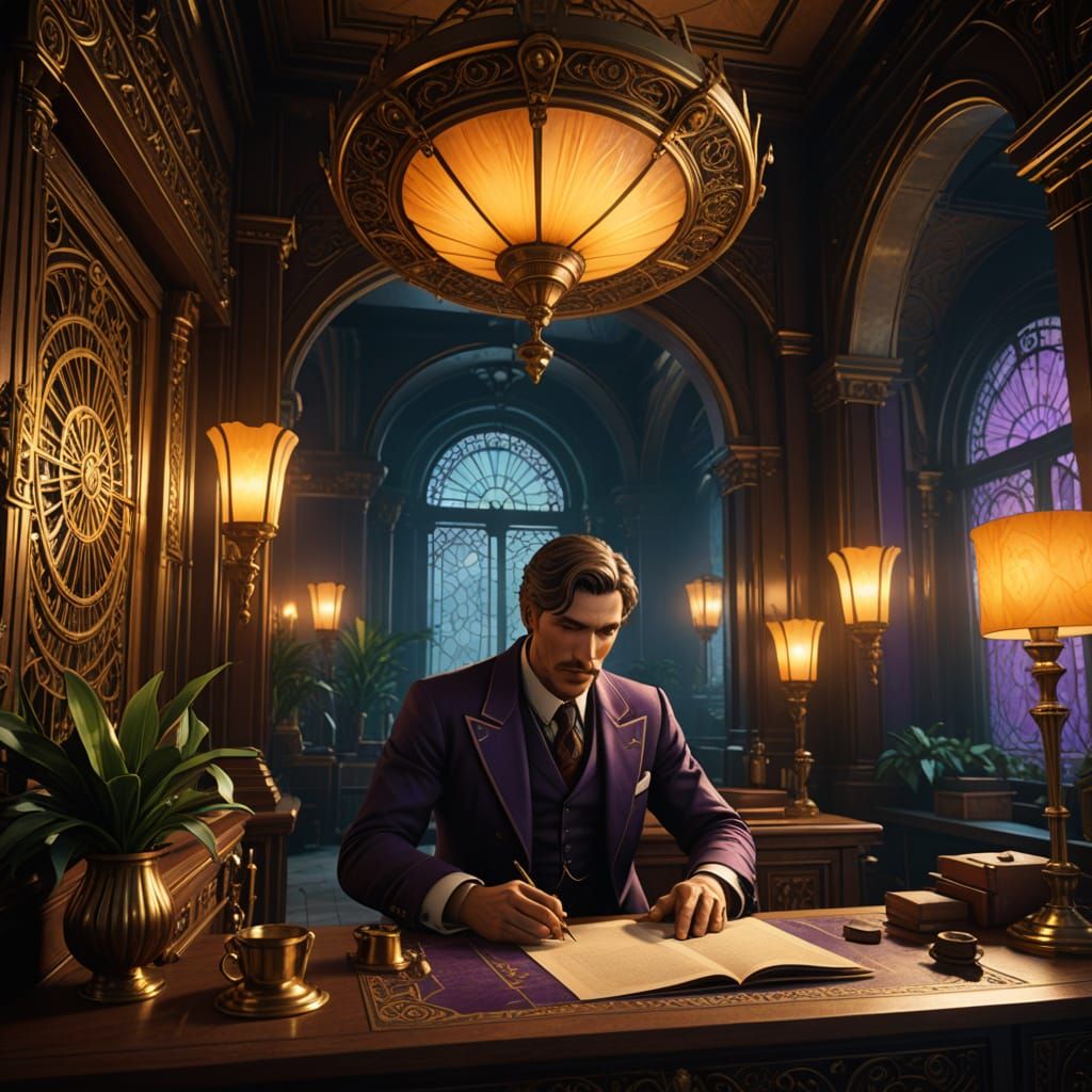 Ornate Dark Fantasy Speakeasy in Art Deco Style