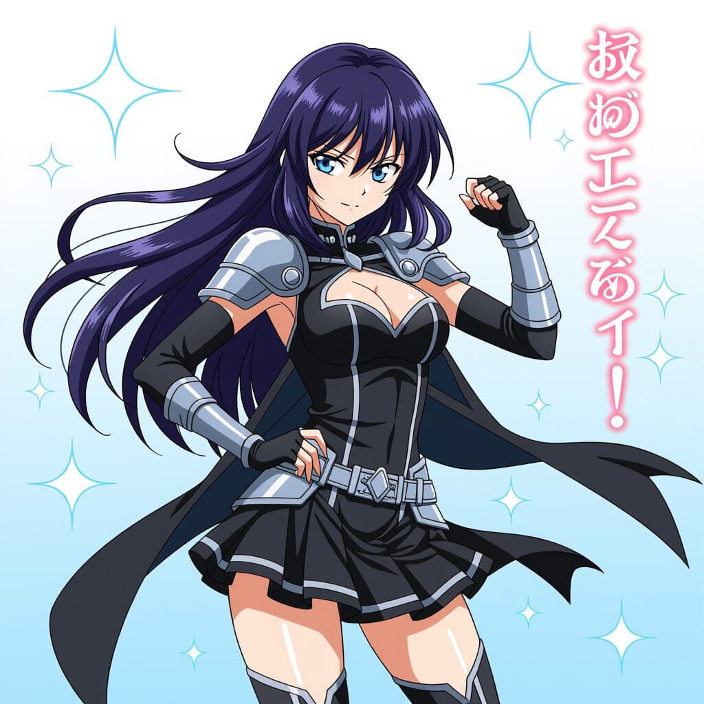 Anime Style Japanese Superheroine in Black and Silver